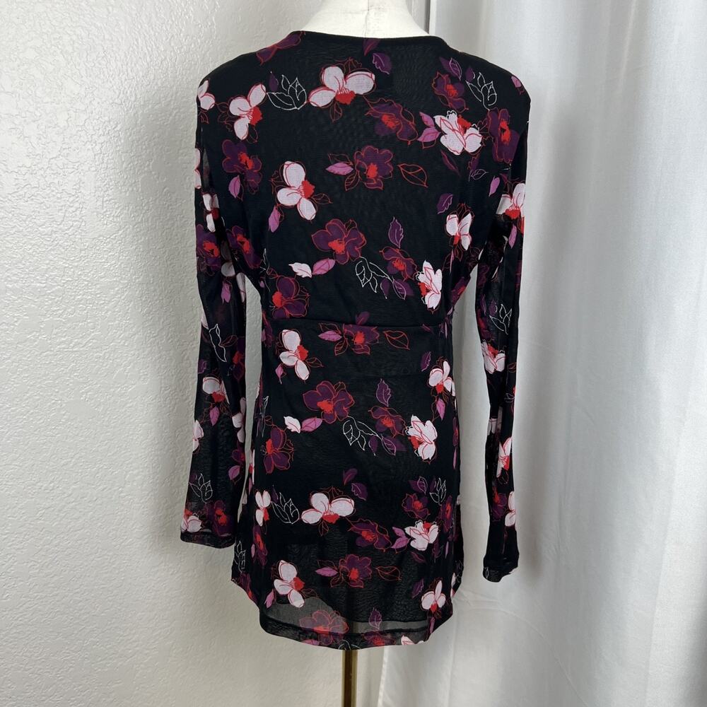 VTG New York & Co Top Womens‎ Medium Black Floral Mesh Babydoll Fairy Y2K Gothic - Picture 5 of 10